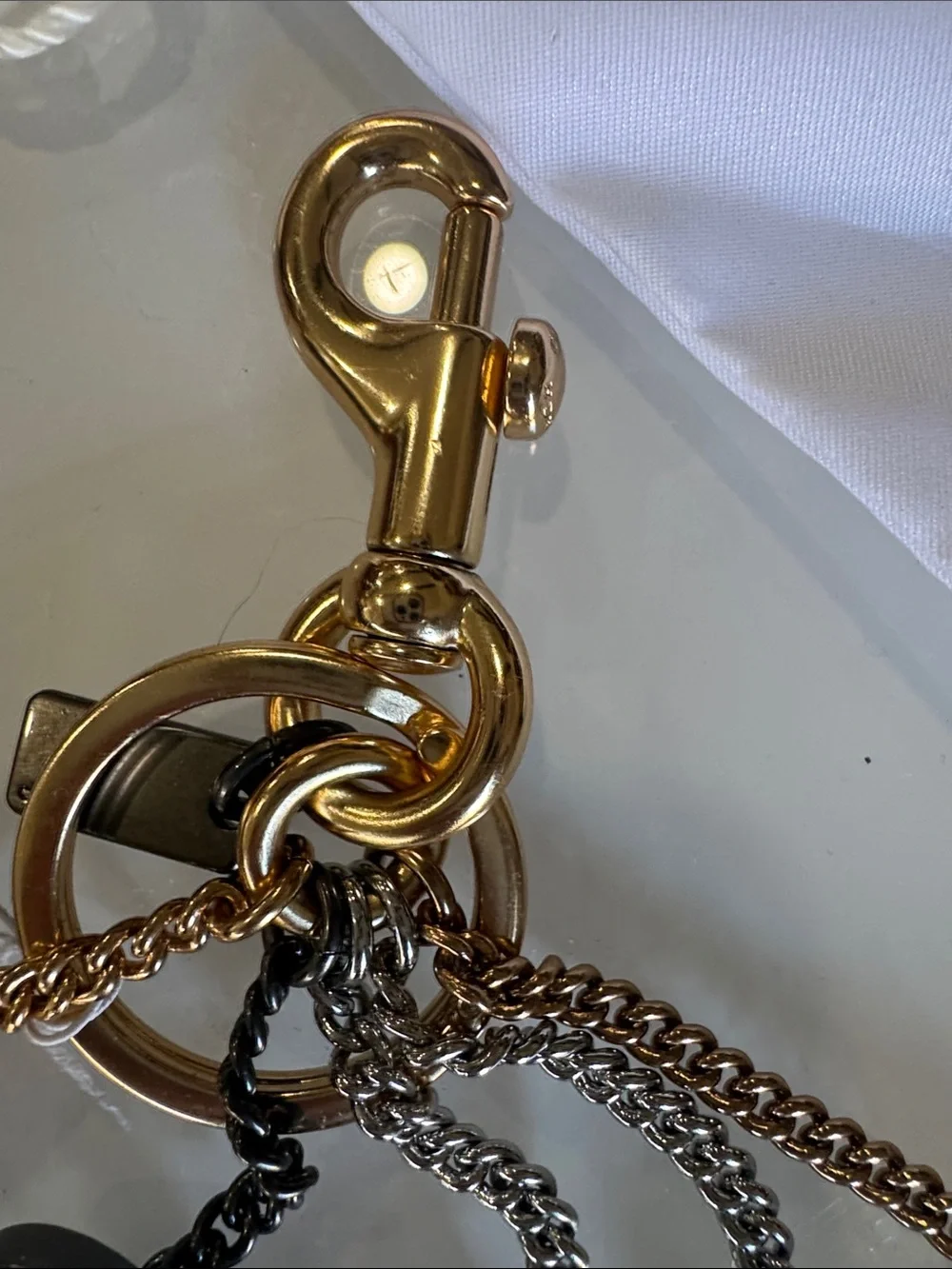 Coach Two-Tone Logo Letter Charm Keyring - Gold & Silver